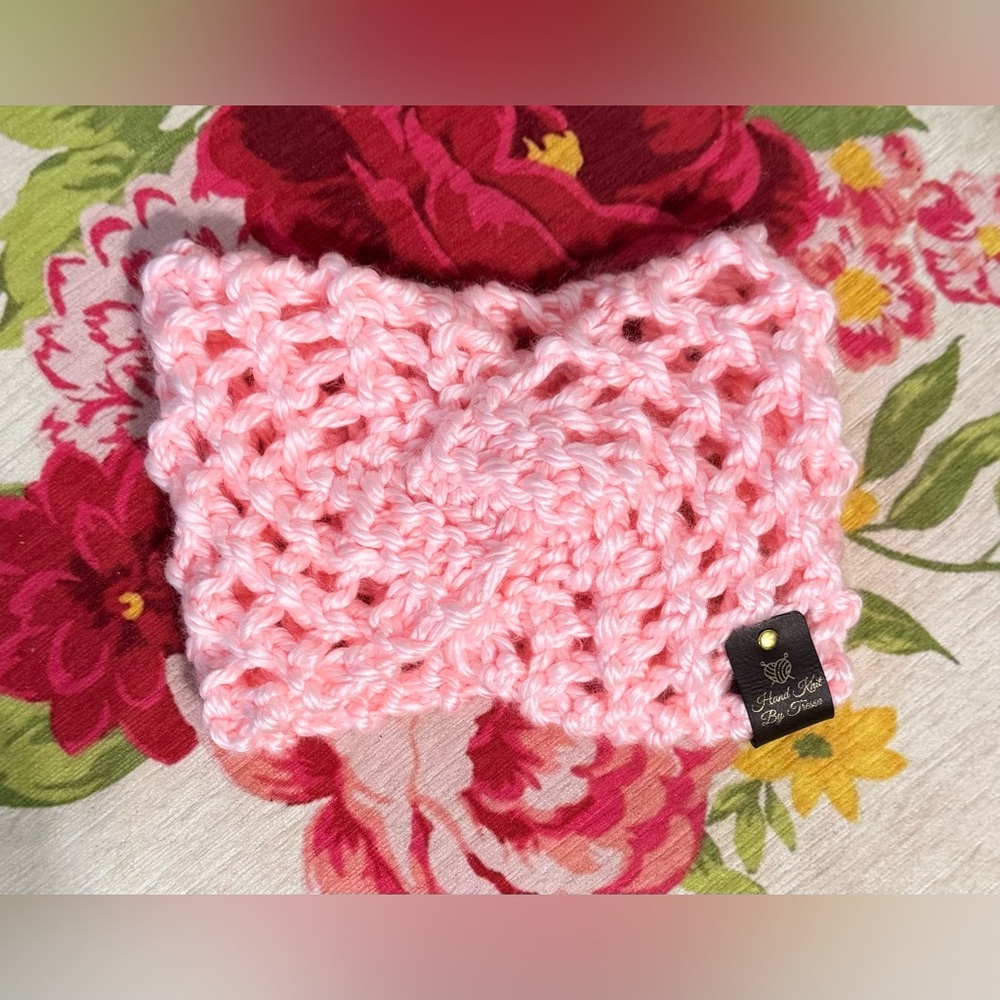 Handmade Hand Crafted Lace Knit Easter Spring Headband Adult size light pink - Picture 2 of 4